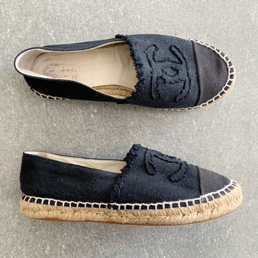 🖤 CHANEL Espadrilles Slip Ons Slides Shoes 38 EU